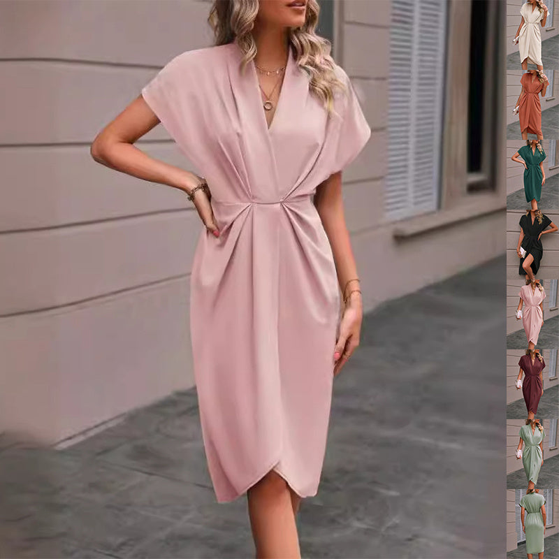 Abito da donna Louise – Abito alla moda con maniche a pipistrello, scollo a V ed eleganti pieghe