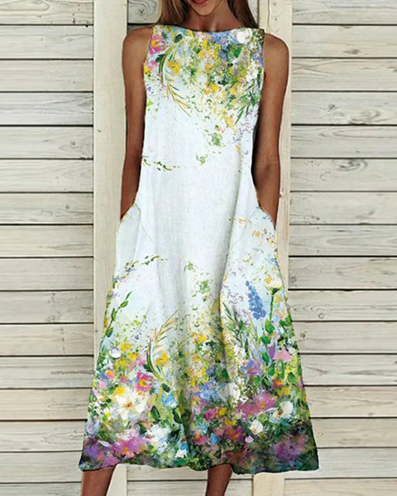 Abito estivo da donna Alexandra - Abito midi floreale leggero ed elegante per le giornate di sole