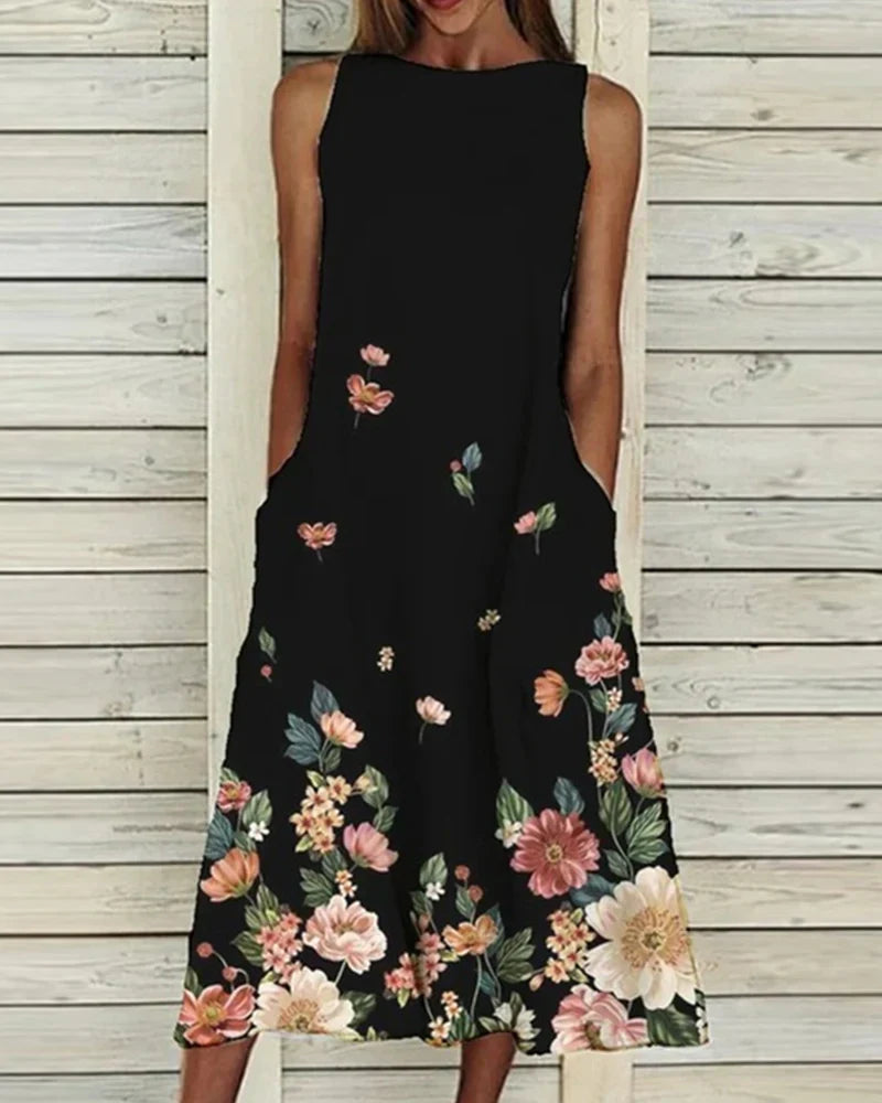 Abito estivo da donna Alexandra - Abito midi floreale leggero ed elegante per le giornate di sole