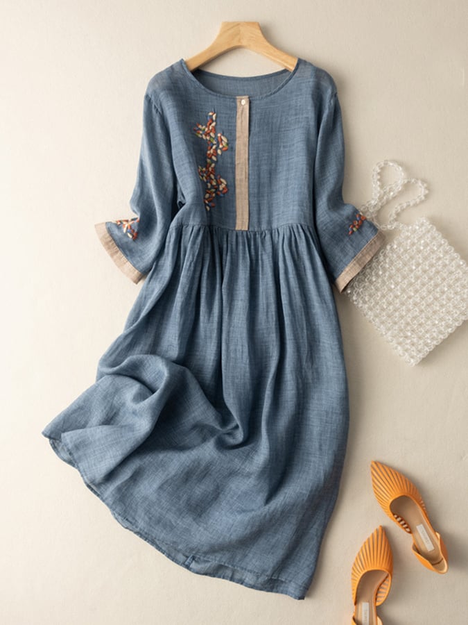 Vestido Zara Mulher – Vestido Bordado em Algodão e Linho com Desenho Étnico e Corte Confortável