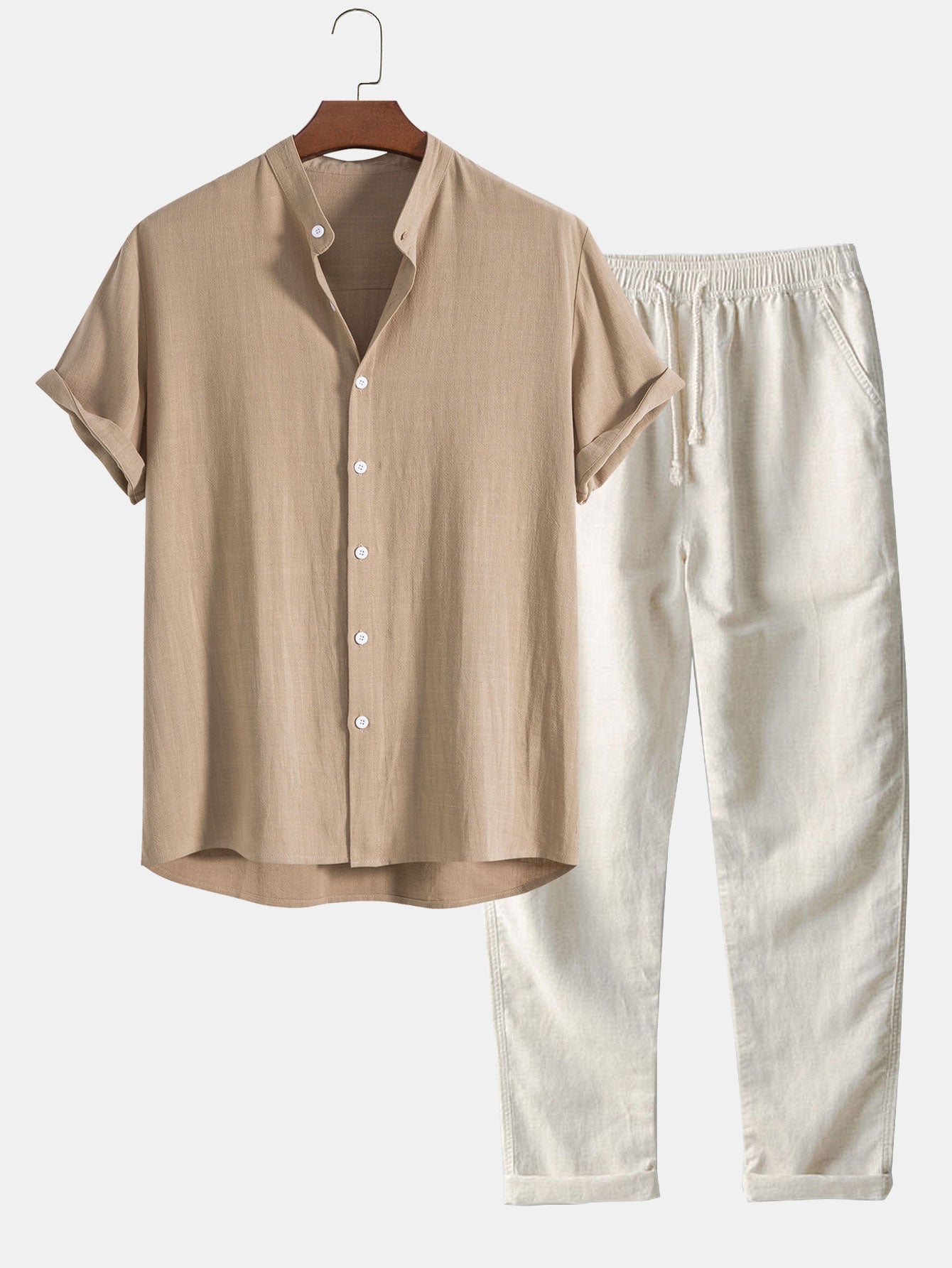 Richard Ensemble Estival Homme – Look en Lin Respirant avec Manches Courtes & Pantalon Confortable