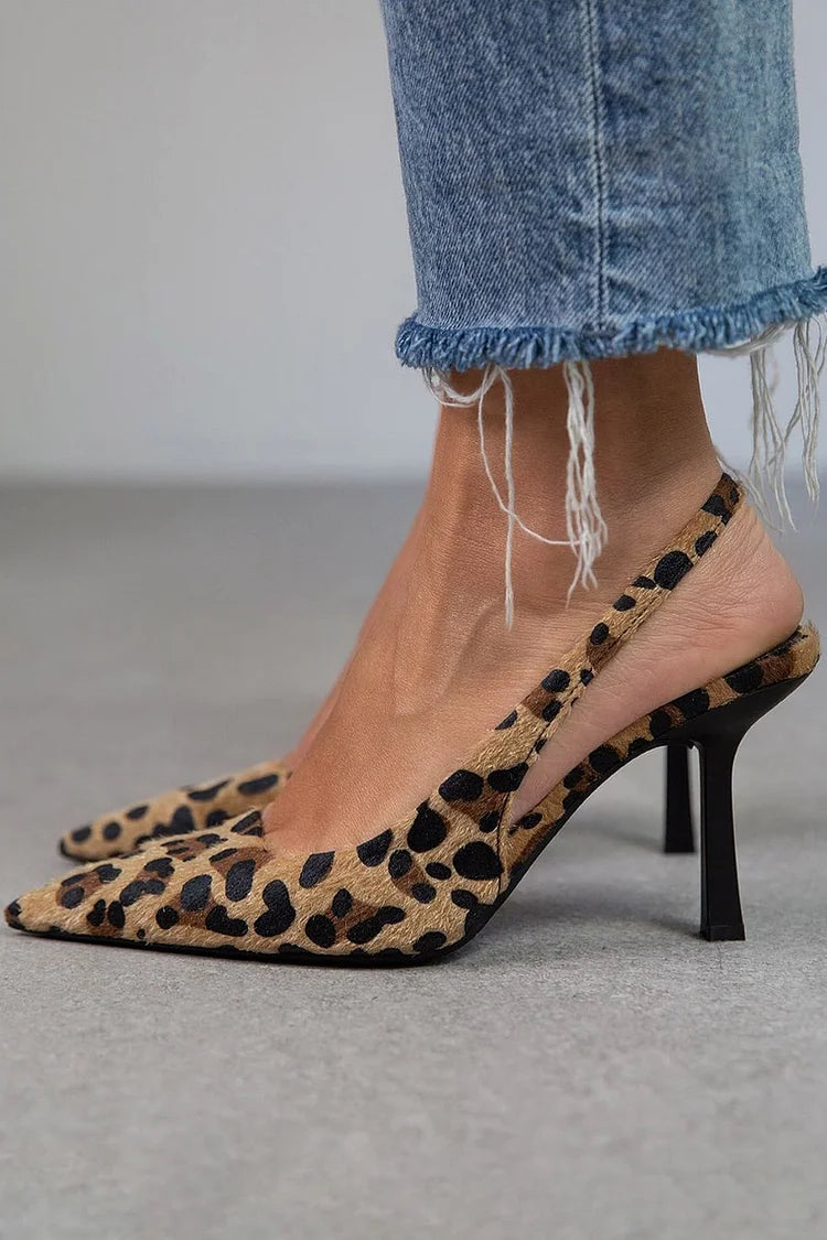 Sadie Escarpins Femme à Bout Pointu – Talon Aiguille Fin avec Imprimé Animal & Bride Arrière Réglable
