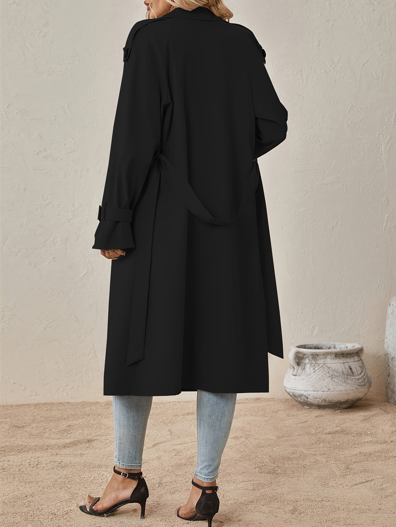Eshita Trench pour femme – Elegant lang frakke i bomuldsblanding med struktureret pasform og knaplukning