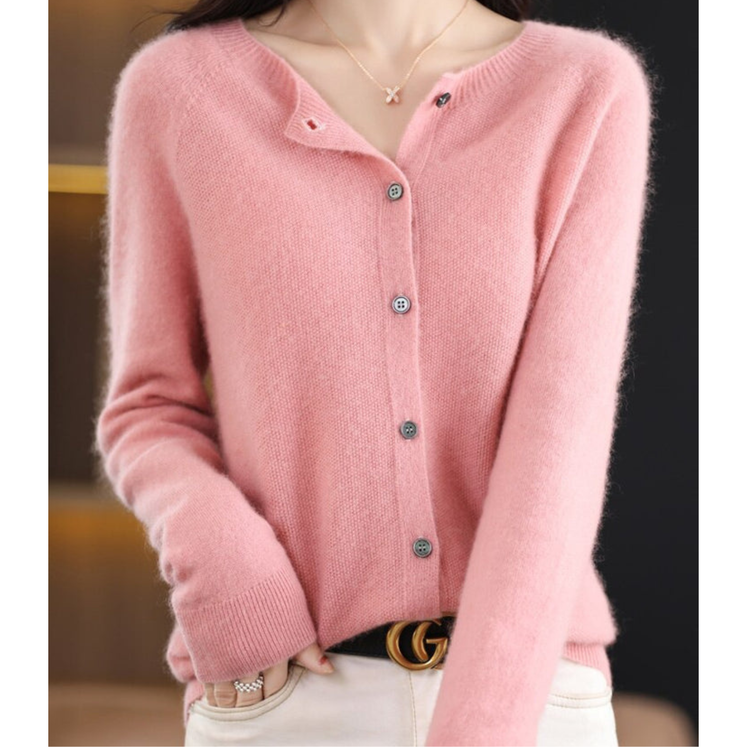 Mercy Cardigan Femme – Gilet Élégant en Laine Mérinos & Cachemire Doux à Col Rond