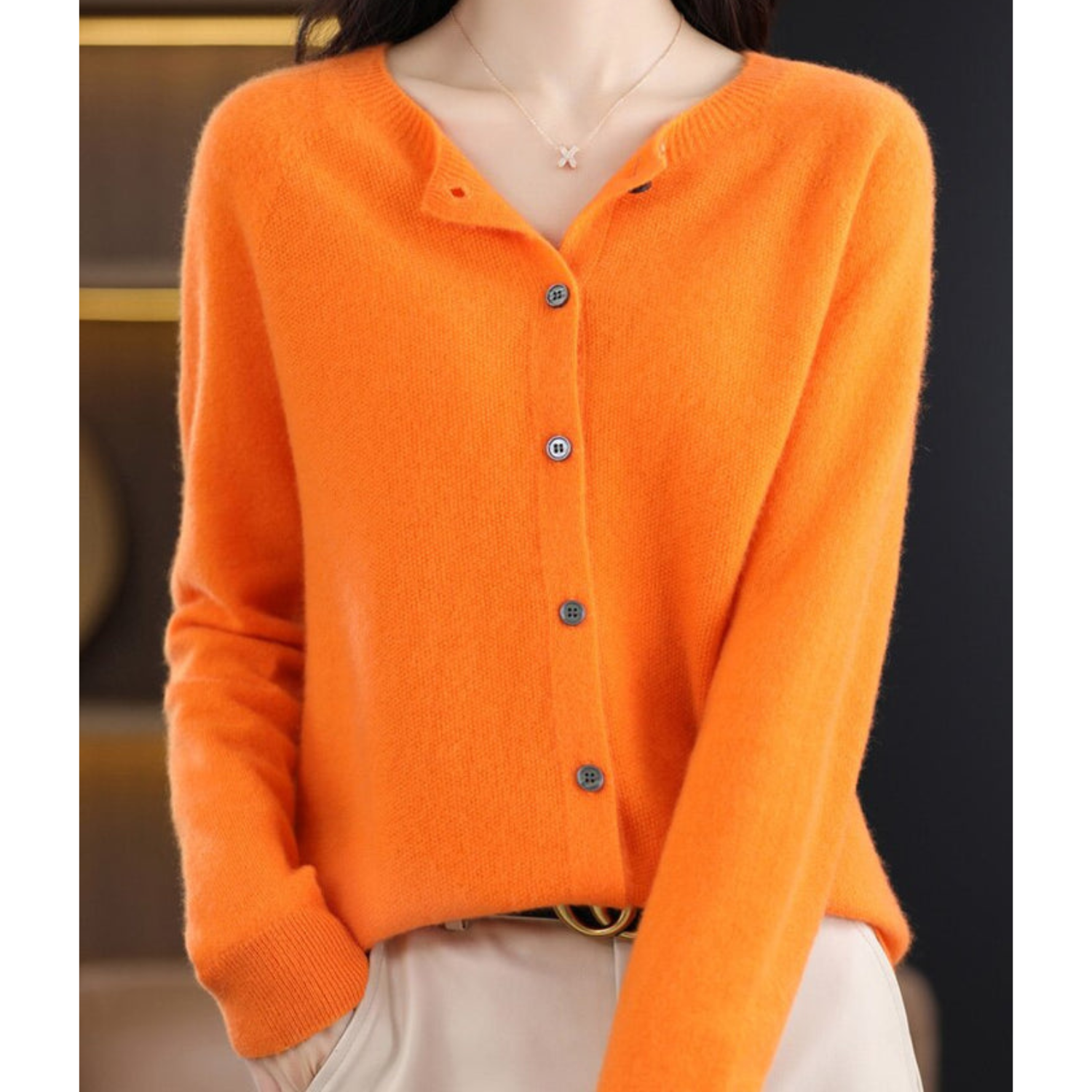 Mercy Cardigan Femme – Gilet Élégant en Laine Mérinos & Cachemire Doux à Col Rond