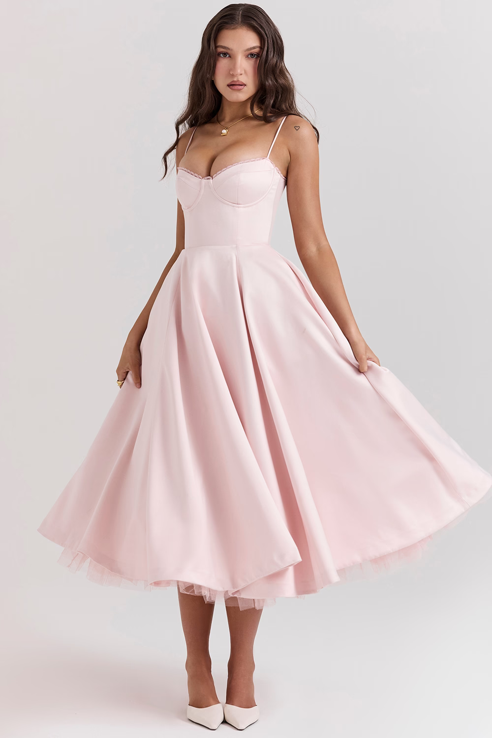 Dawn Robe Midi Femme – Elegante vestido de tul con tirantes ajustables y corte cómodo