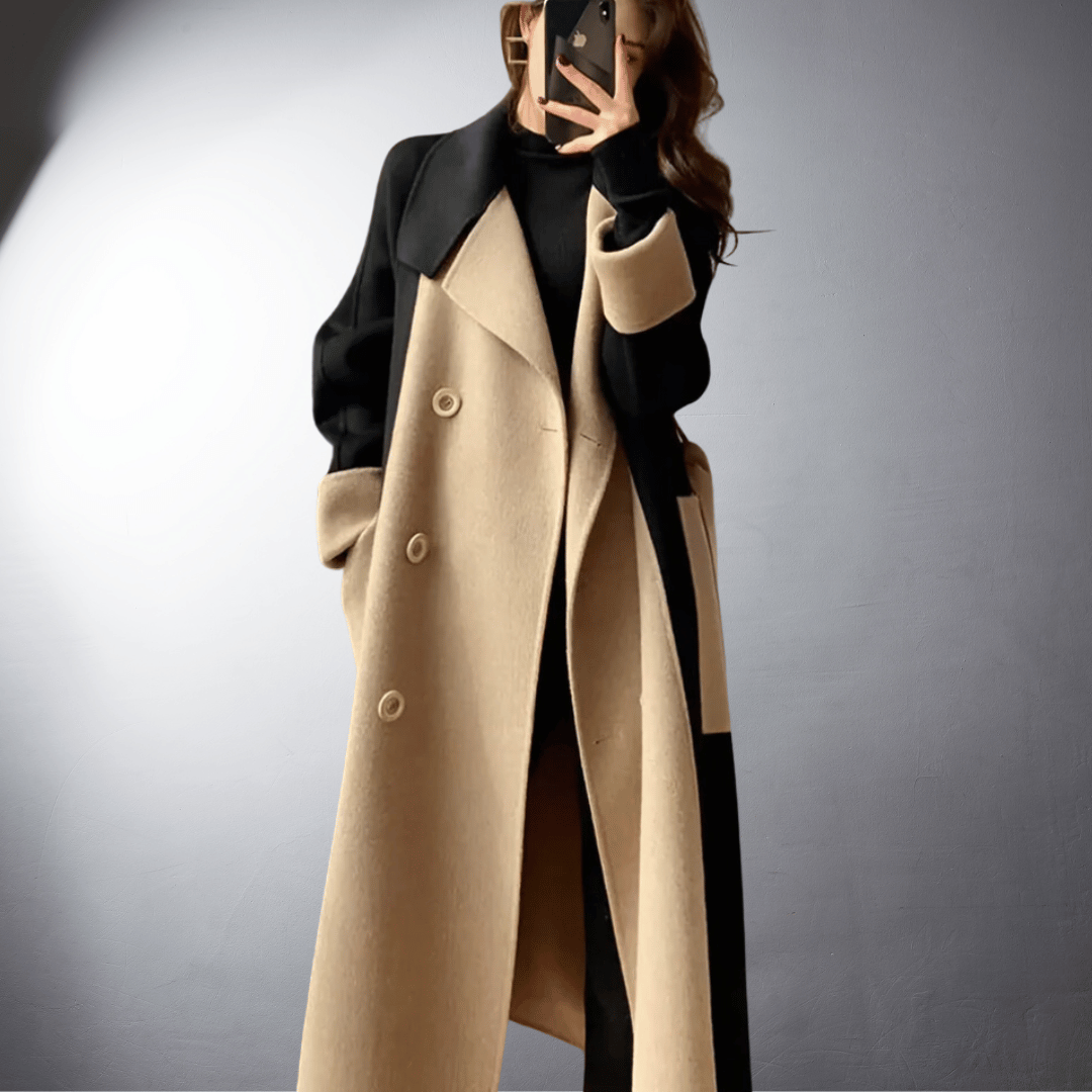 Tanya Manteau Femme – Coupe Dreaptă Bicoloră cu Închidere Față & Lungime Midi-Șold Iarnă