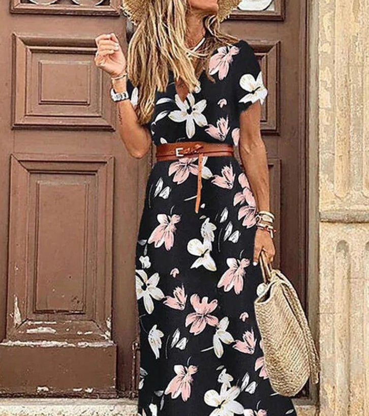 Susan Robe Fleurie Femme – Elegant kjole med V-hals i polyester med komfortabel pasform og smart stil