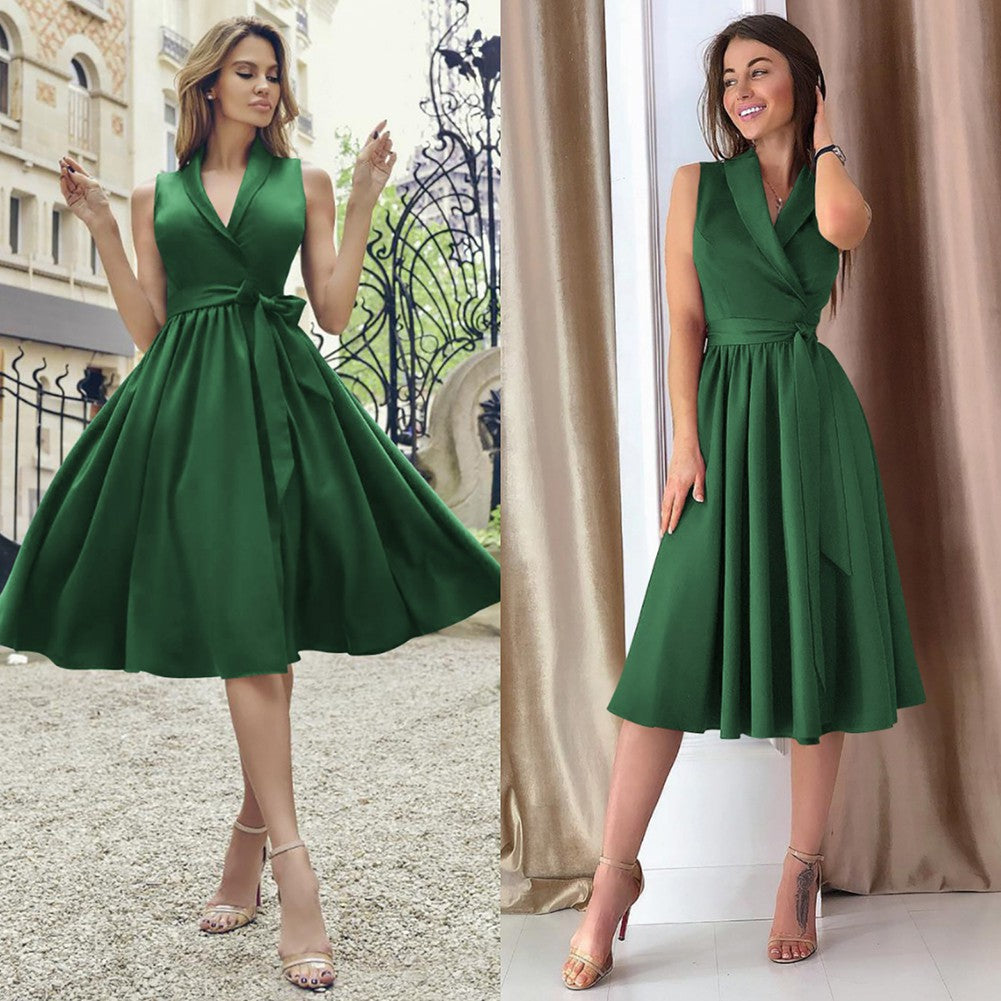Libby Robe Midi Femme – Robe d'Été Sans Manches avec Cordon à la Taille & Confort Léger