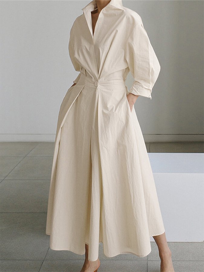 Lucie Robe Midi Femme – Coupe flatteuse avec boutons et design léger & intemporel