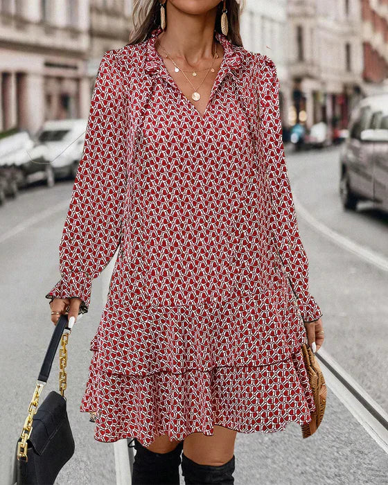 Vestido Mulher Stella – Vestido Elegante com Mangas Compridas, Corte Descontraído e Estilo Intemporal