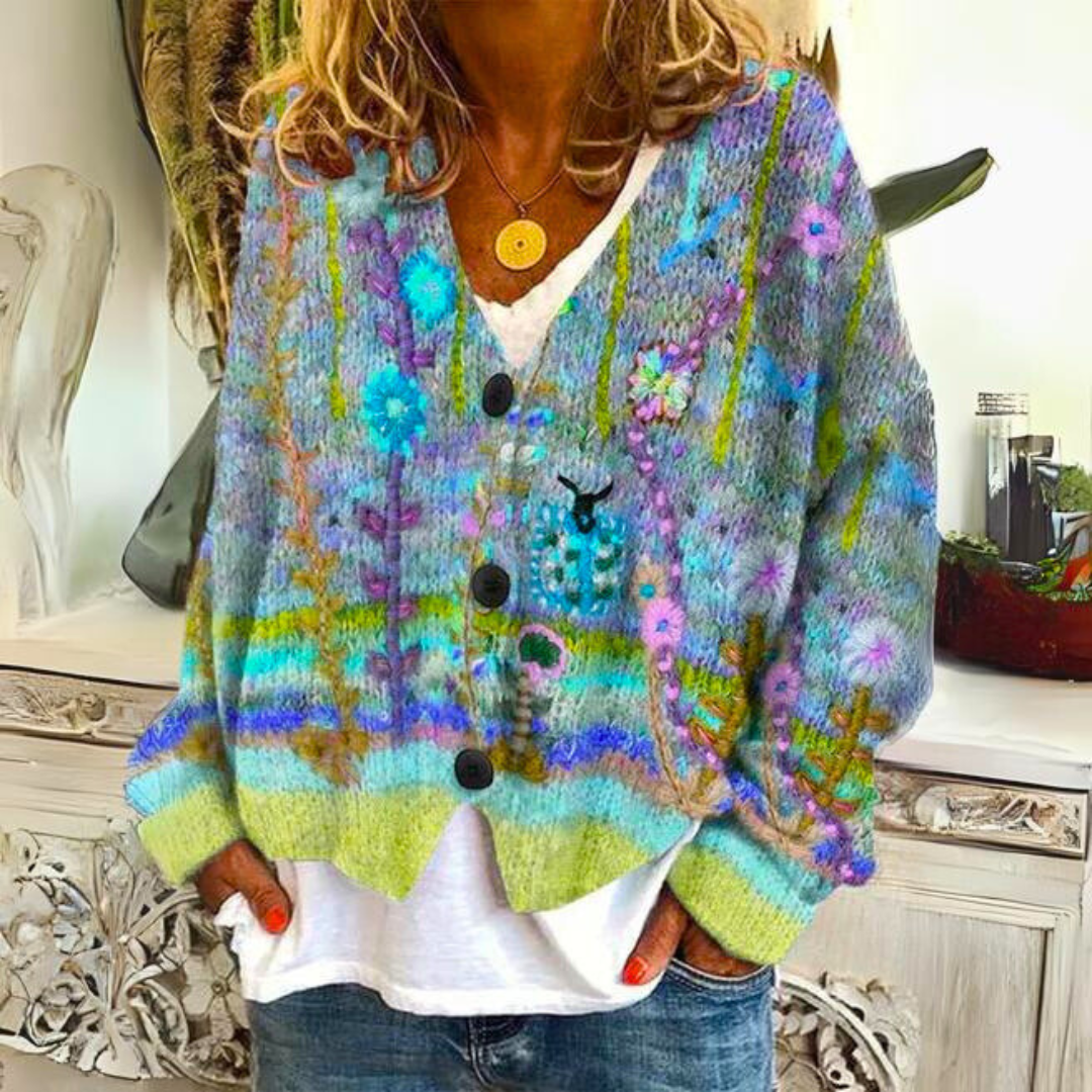 Elisa Cardigan Bohème – Multicolor cardigan s květinovou výšivkou a volným střihem