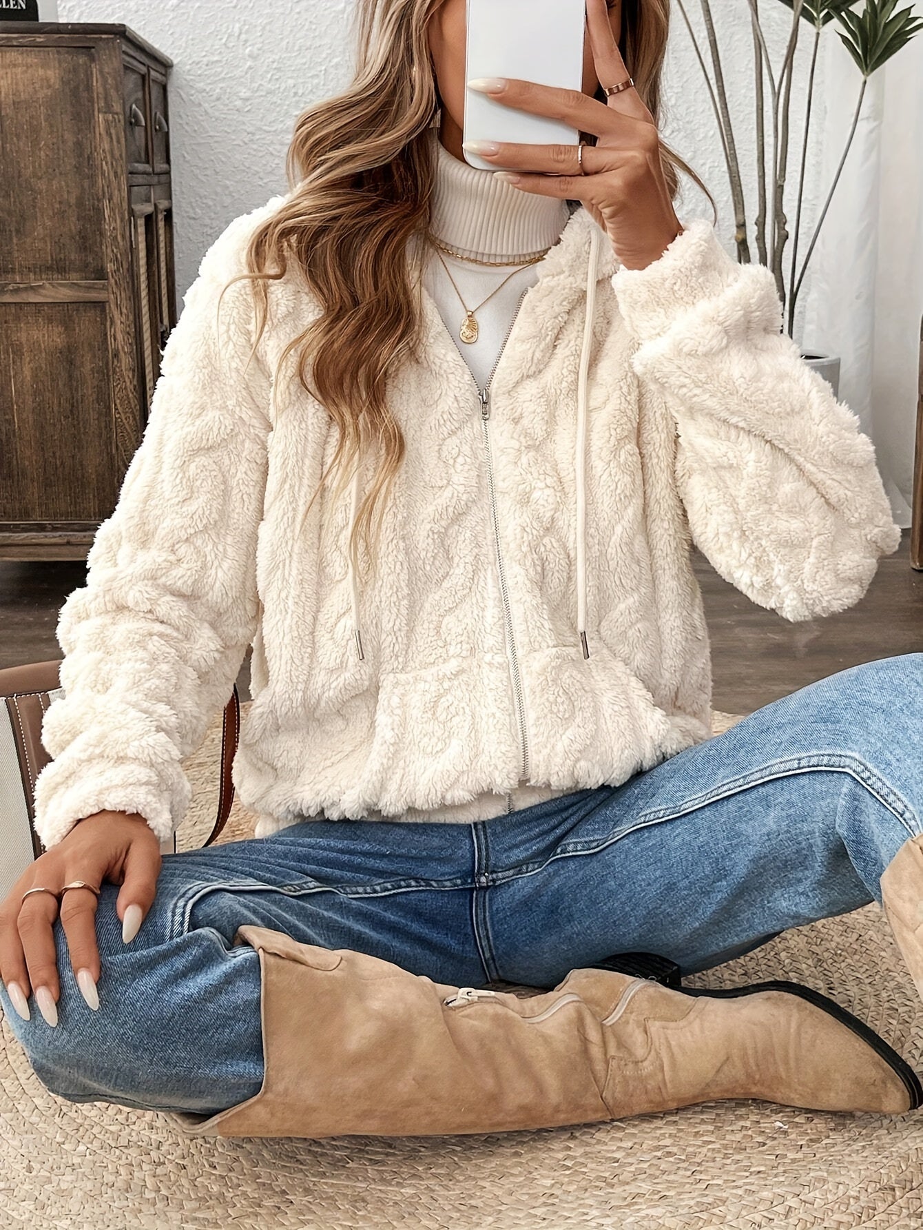 Francesca Veste Femme – Reißverschlussjacke mit Kapuze aus weichem und warmem Fleece für Herbst/Winter
