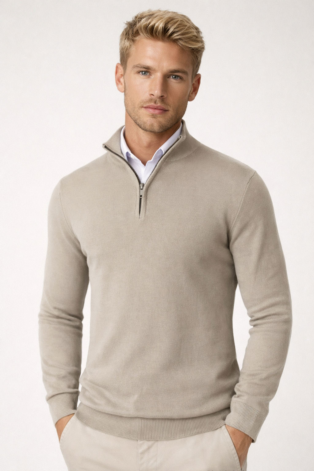 Killian Herre Trøje med Halv Lynlås – Høj Krave, Blødt Strik & Smart-Casual Stil