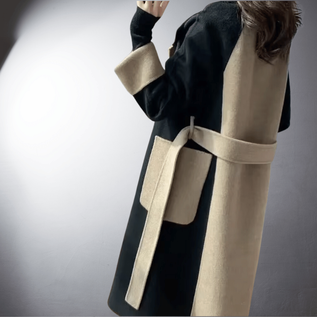 Tanya Manteau Femme – Coupe Dreaptă Bicoloră cu Închidere Față & Lungime Midi-Șold Iarnă