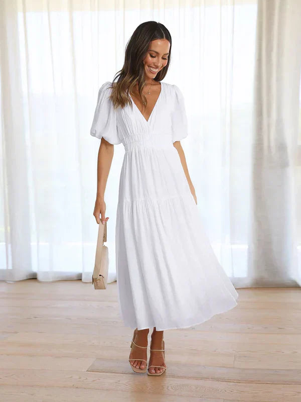 Abito midi da donna Abiah - Elegante con maniche a sbuffo e raffinato stile femminile
