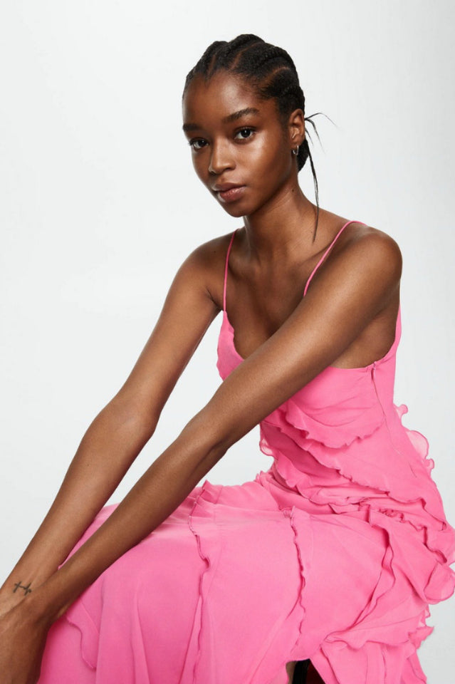 Robe Longue Femme Ashtine – Leichtes Sommerkleid mit Volants und mehrlagigem Rock & Strandlook