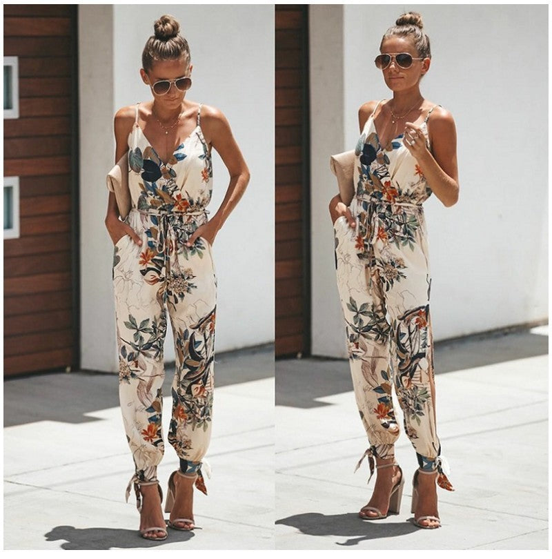 Combishort Femme Fleur – Tenue d’Été en Coton avec Imprimé Fleuri, Bretelles Réglables & Coupe Confort
