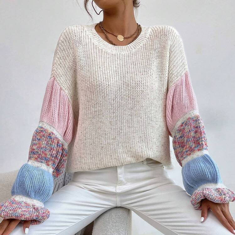 Delilah Pull Tricoté Multicolore pour Femme – Blød og varm trøje med afslappet pasform og lagdelt design