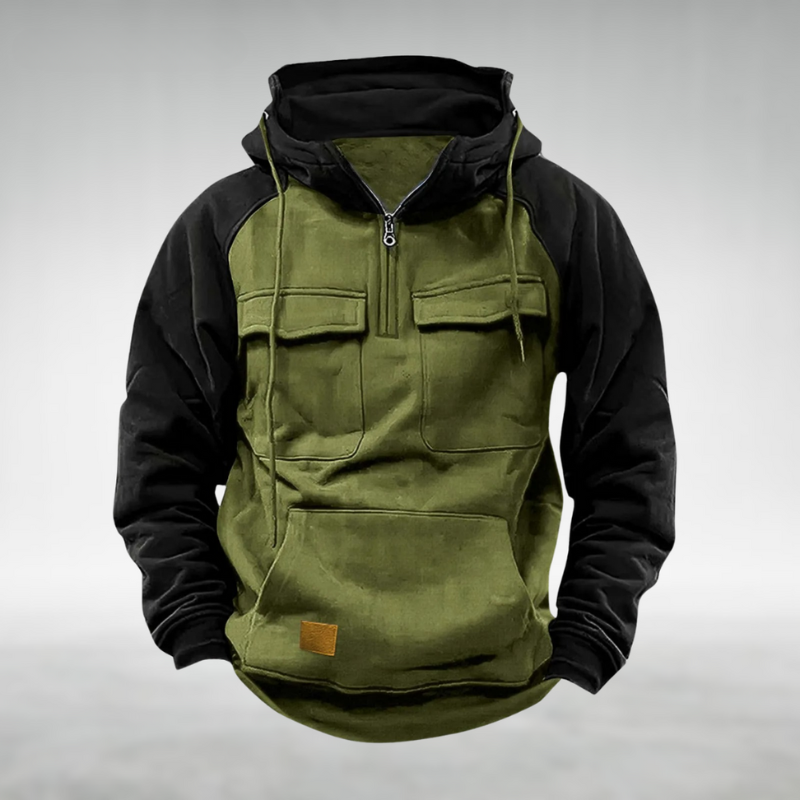 Sweat com Capuz e Meio Zíper Samuel para Homem – Camisola de Mangas Compridas Texturada com Bolsos Frontais