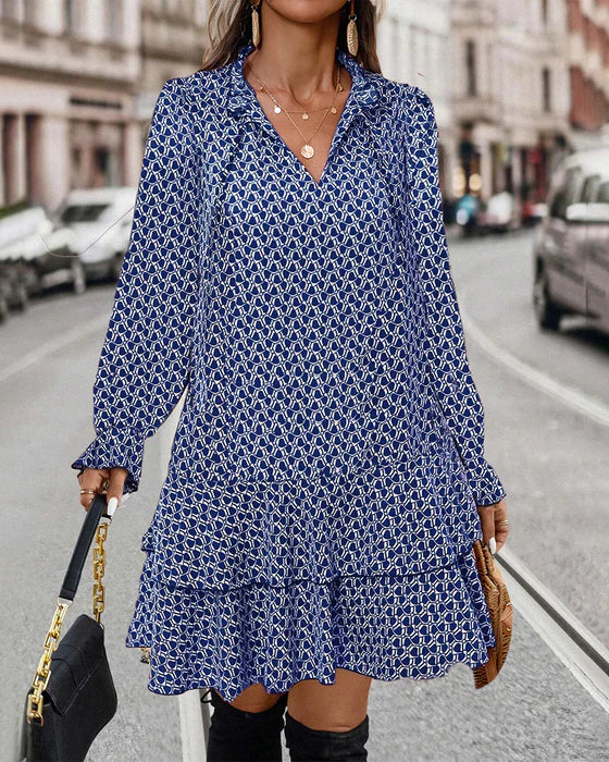 Vestido Mulher Stella – Vestido Elegante com Mangas Compridas, Corte Descontraído e Estilo Intemporal