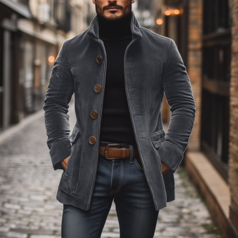 Emerson Manteau Homme Velours Côtelé – Coupe Slim avec Col Montant & Poches Latérales Élégantes