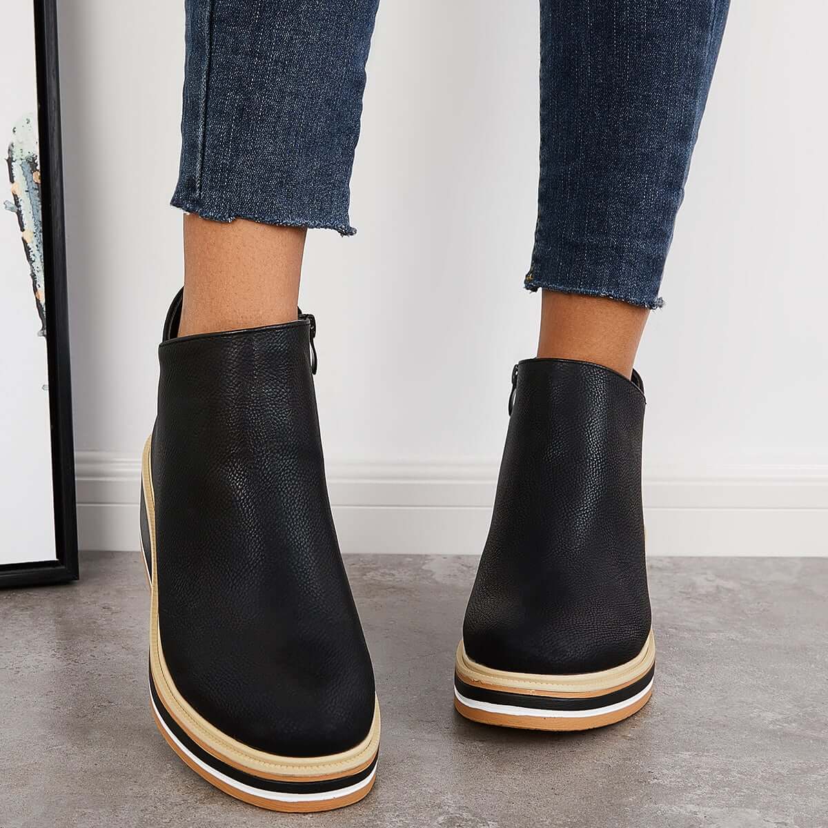 Felise Bottines Femme – Bottes à Semelle Plateforme Élégantes avec Zip, Confortables et Durables