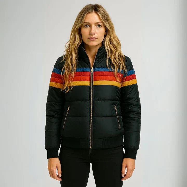 Scarlett Doudoune Damen Retro – Mehrfarbiger Wintermantel mit Kapuze und Reißverschluss
