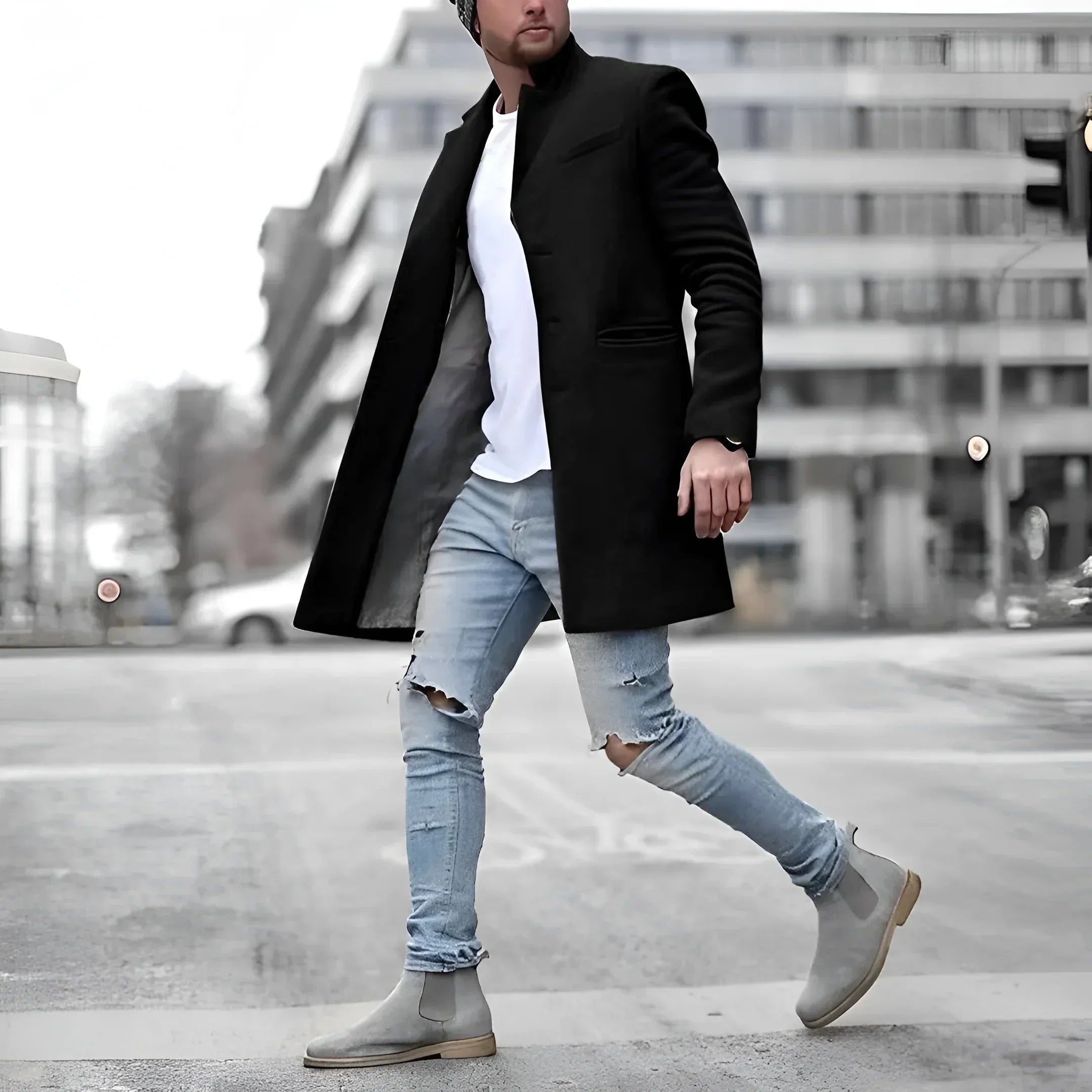 James Manteau Lang Herre – Elegant Duster i Varm Ull med Tidløs Stil
