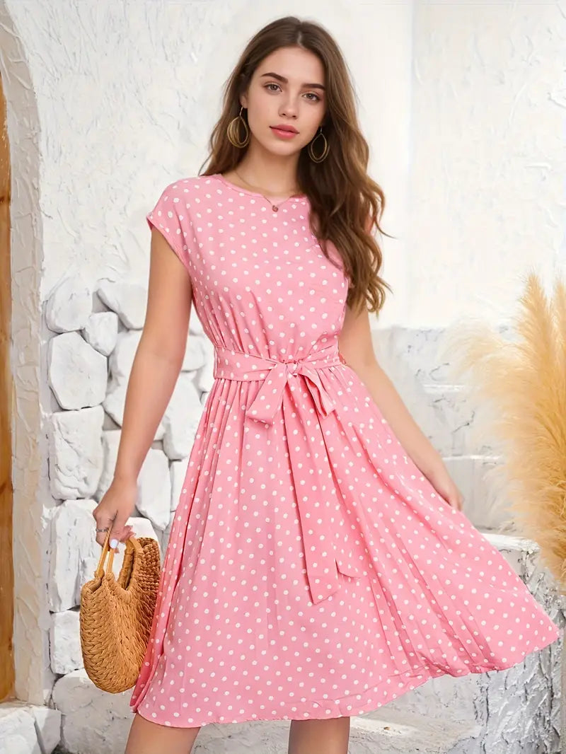 Sarrah Robe Plissée Femme – Confortable, Motif Pois Intemporel & Coupe Flatteuse