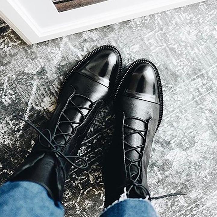 Zuriel Botas Femininas – Botas Altas Elegantes com Salto e Atacadores em Couro Premium