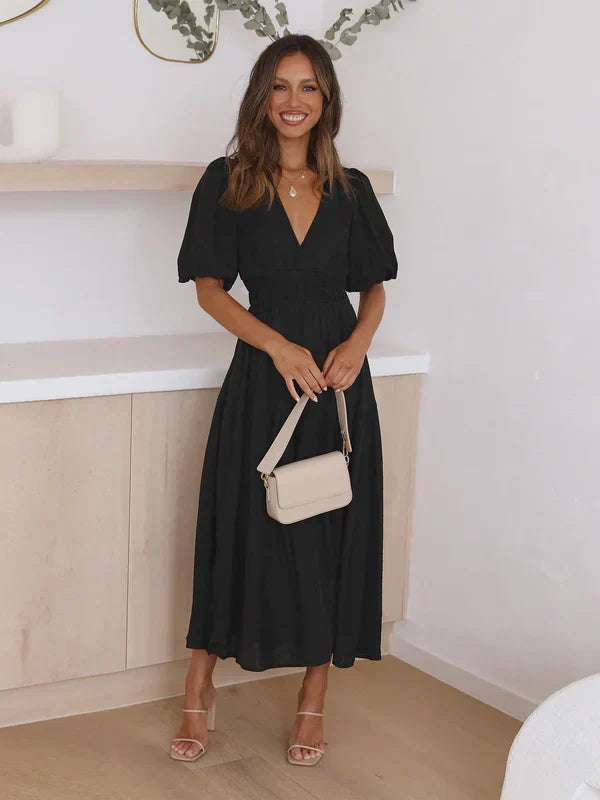 Abito midi da donna Abiah - Elegante con maniche a sbuffo e raffinato stile femminile