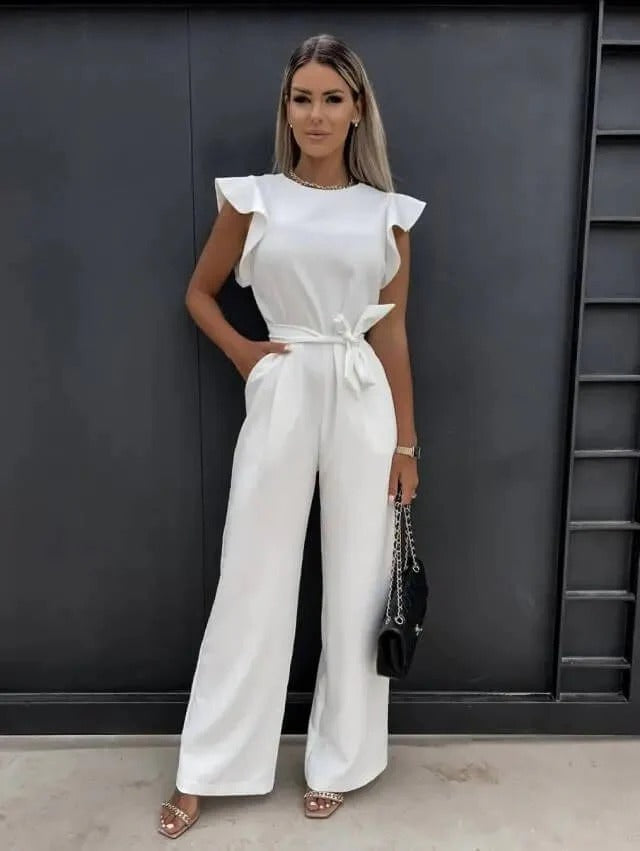 Jessy Combinaison Femme – Jumpsuit Large à Manches Papillon & Ceinture Taille Structurée