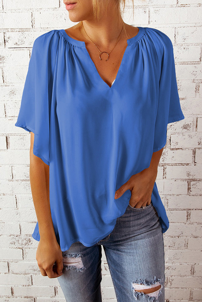 Samara T-Shirt Femme – Lässiges Oberteil mit kurzen Ärmeln aus weichem Strick und weiter Passform
