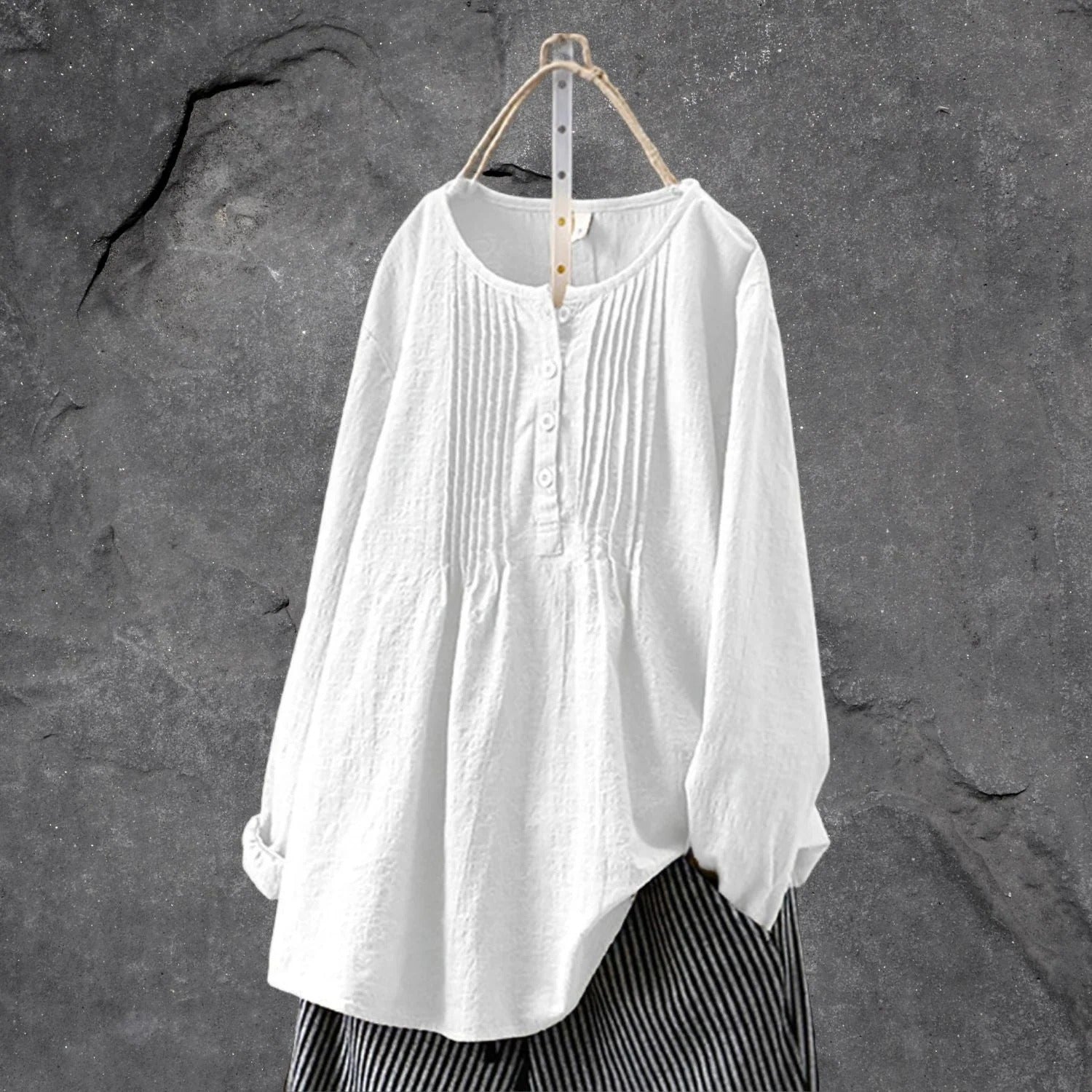 Allen Damesblouse – Lichtgewicht Blouse met Lange of 3/4 Mouwen, Voorste Knopen & Gestructureerde Plooien Zomer