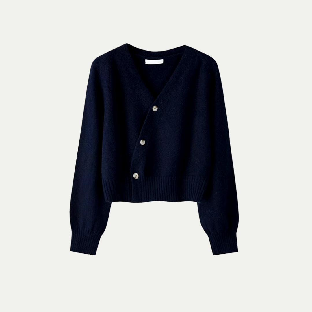 Cardigan in lana da donna Eira – Morbido maglione lavorato a maglia con scollo a V corto, chiusura con bottoni e vestibilità elegante e comoda