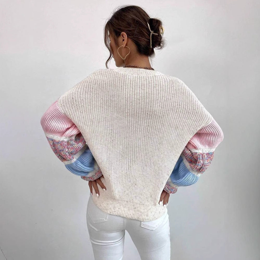 Delilah Pull Tricoté Multicolore pour Femme – Blød og varm trøje med afslappet pasform og lagdelt design