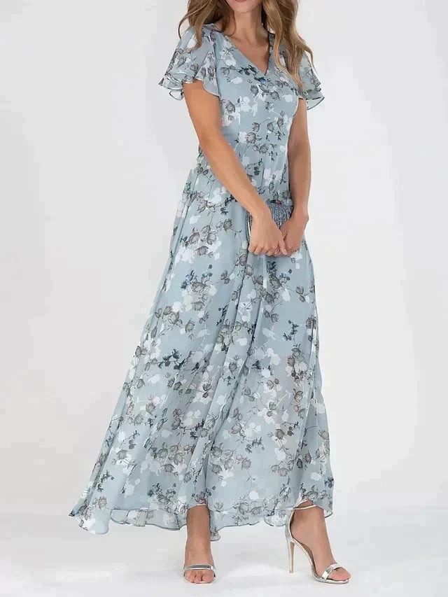 Irene Robe Maxi Femme – Decolteu în V Flatter, Imprimat Floral Ușor & Croială Confortabilă
