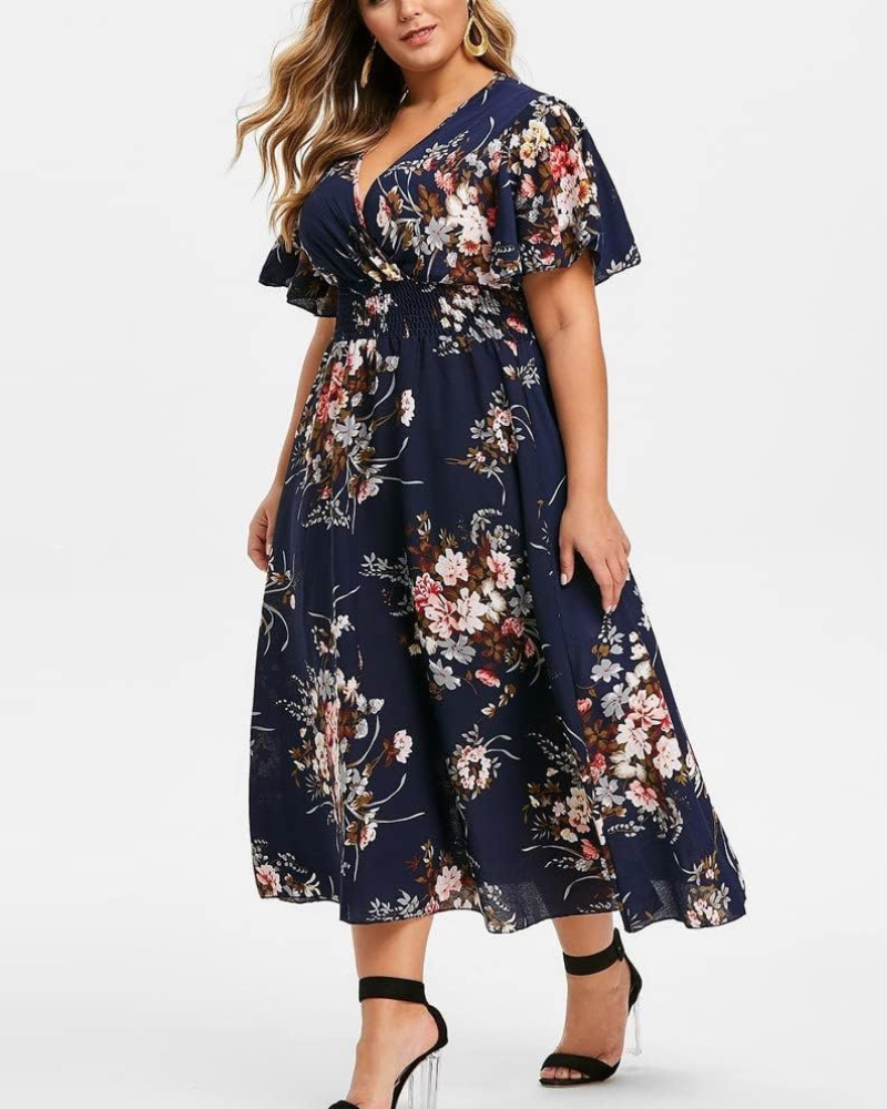 Claire Robe Femme Bohème – Épaules Dénudées, Volants, Coupe Midi Fluide Été