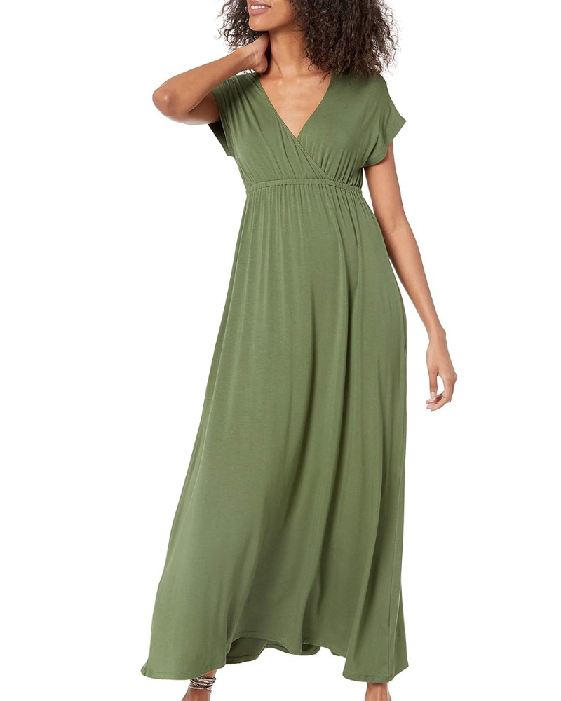 Robe Longo Feminino Risa – Decote V Cruzado, Cintura Império & Corte Fluido Confortável e Elegante
