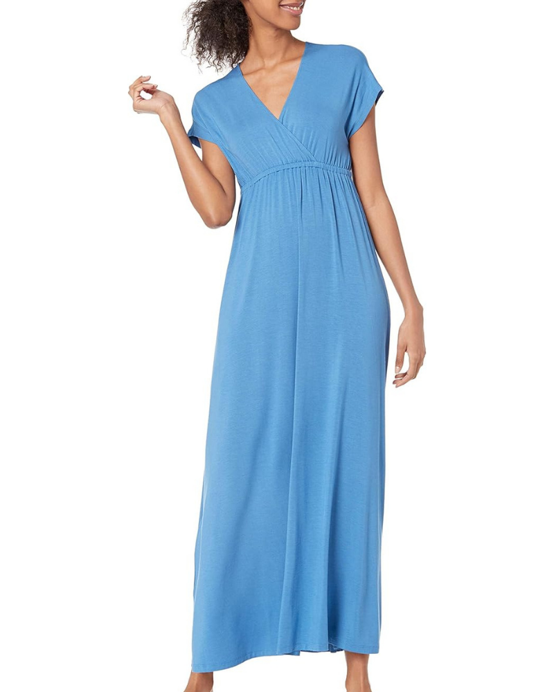 Robe Longo Feminino Risa – Decote V Cruzado, Cintura Império & Corte Fluido Confortável e Elegante
