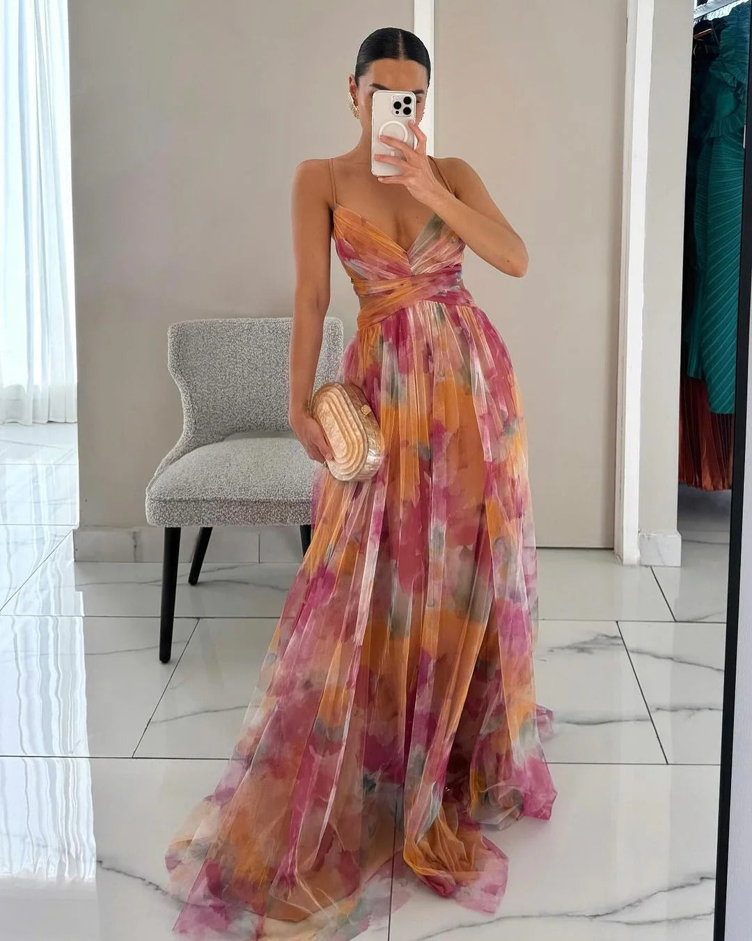 Bella Robe Longue Femme – Květinové letní šaty s nastavitelným zapínáním a volnou siluetou