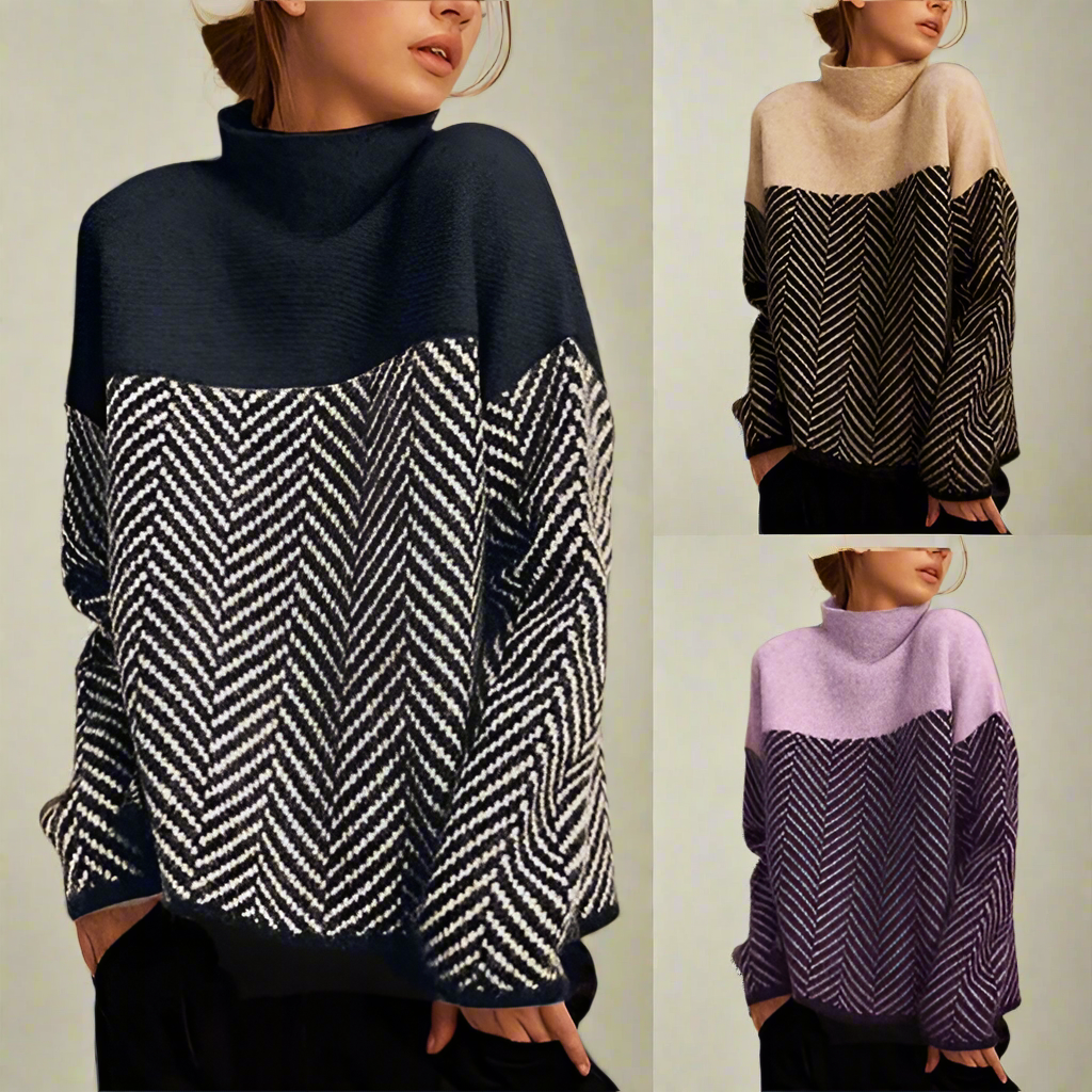 Stella Femme Pull Col Roulé – Varm trøje med elegant og behageligt Chevron-mønster til vinteren
