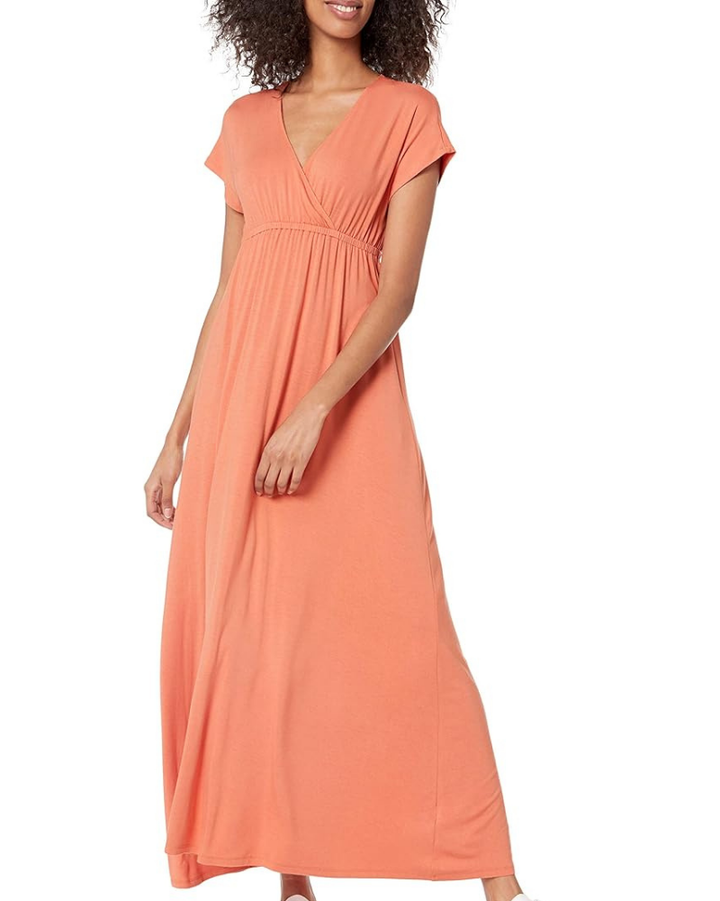 Robe Longo Feminino Risa – Decote V Cruzado, Cintura Império & Corte Fluido Confortável e Elegante