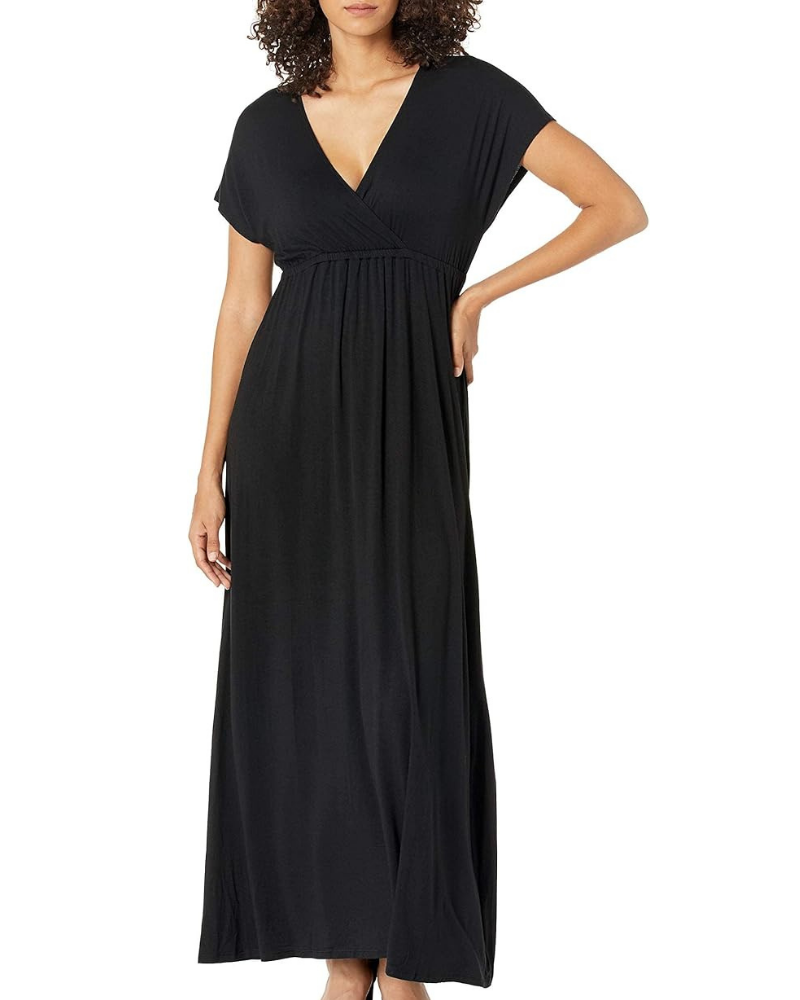 Robe Longo Feminino Risa – Decote V Cruzado, Cintura Império & Corte Fluido Confortável e Elegante