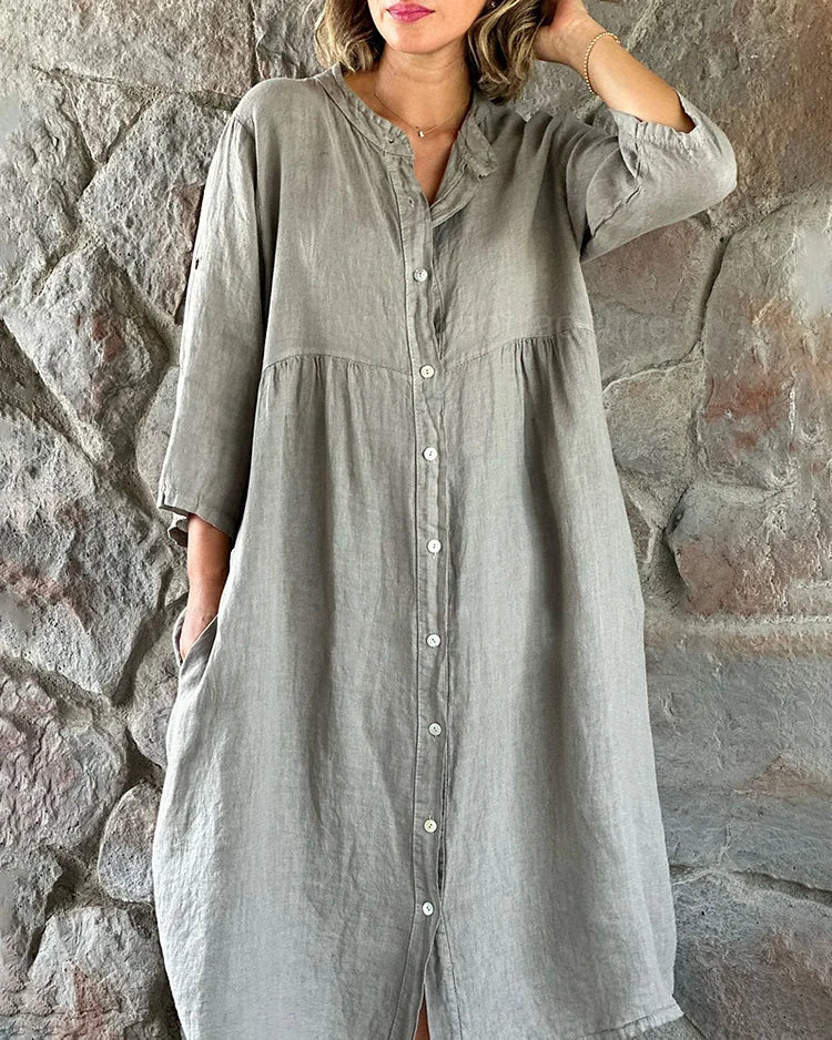Robe Chemise Femme Theresa – Loose Dress in Cotton-Linen with Casual Cut & Buttons