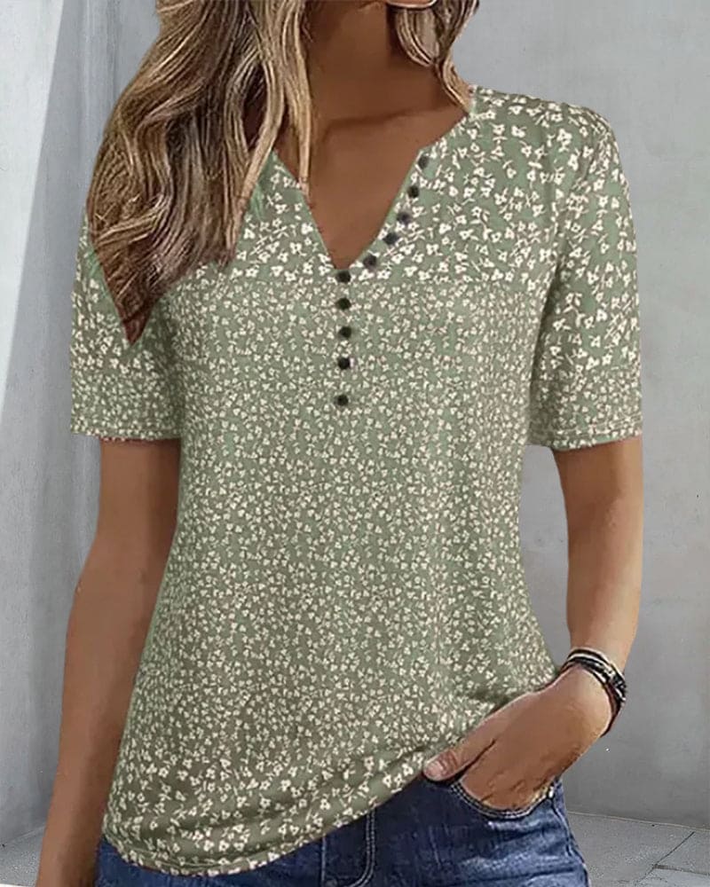 Top d’Été Femme Naomi – T-shirt med blomsterprint med korte ærmer & behagelig stretch pasform