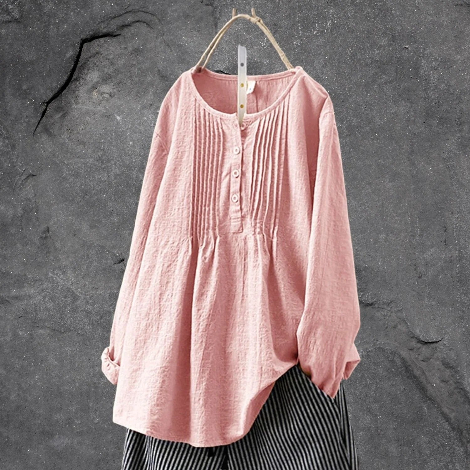 Allen Damesblouse – Lichtgewicht Blouse met Lange of 3/4 Mouwen, Voorste Knopen & Gestructureerde Plooien Zomer