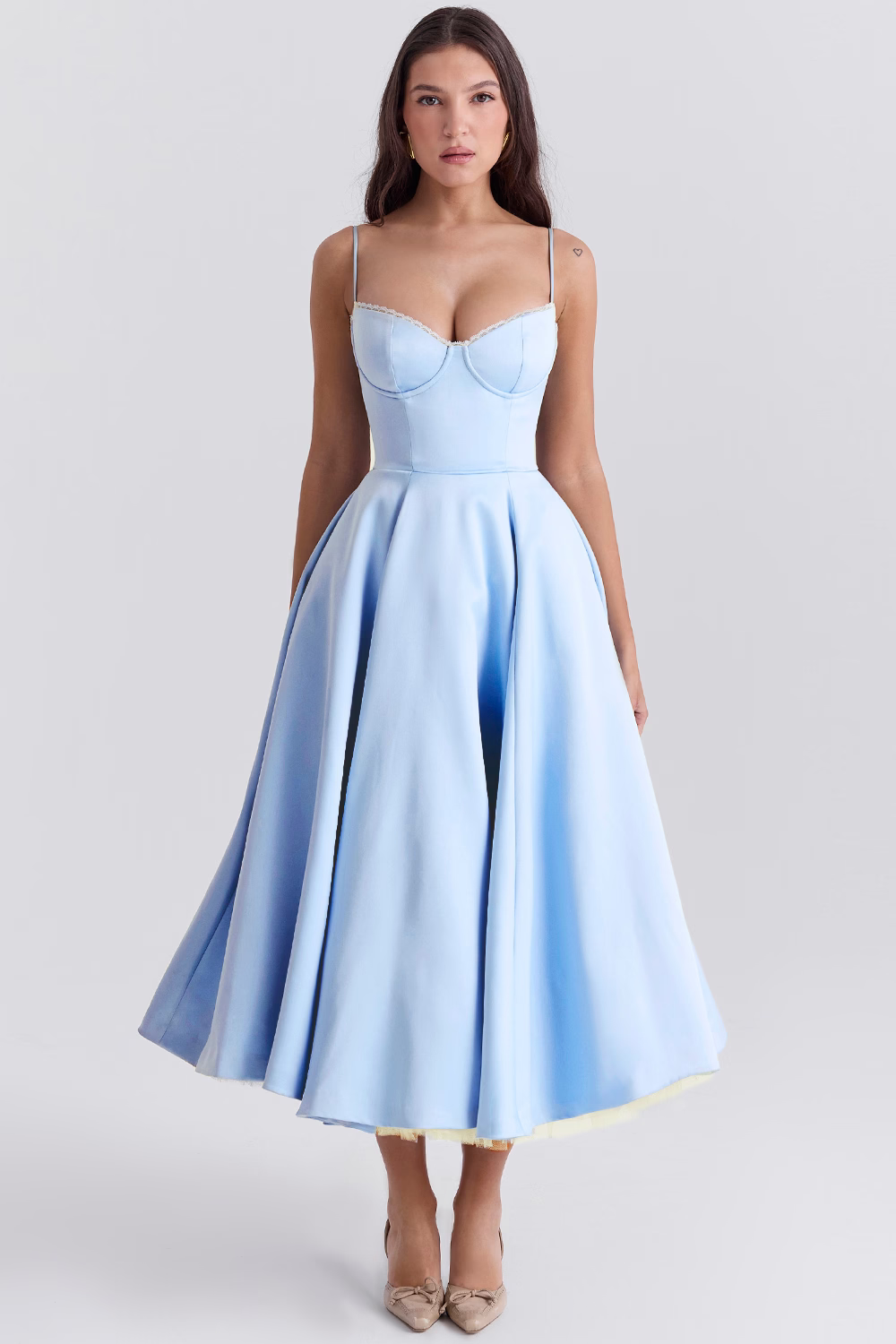 Dawn Robe Midi Femme – Elegante vestido de tul con tirantes ajustables y corte cómodo