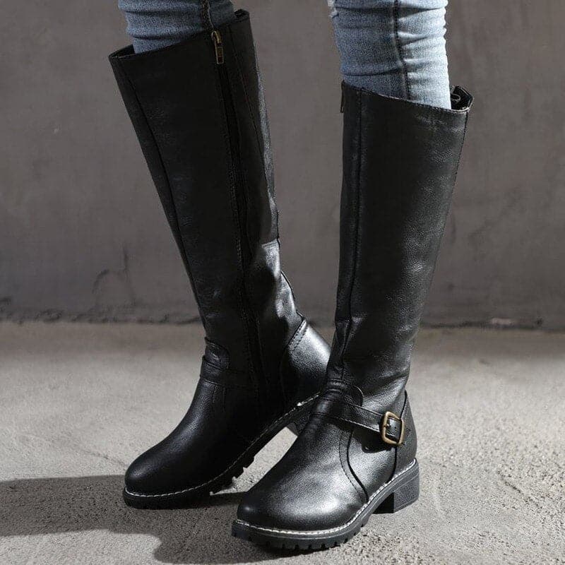 Botas Altas para Mulher Megan – Salto Bloco Confortável & Biqueira Redonda Elegante